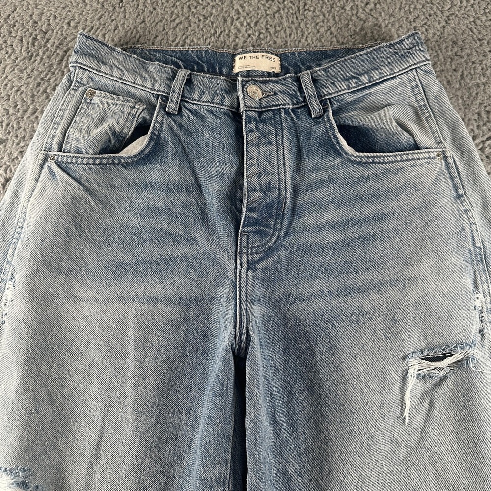 We The Free Jeans Barrel Leg Womens 28 High Rise Distressed Light Wash Denim - Picture 2 of 14